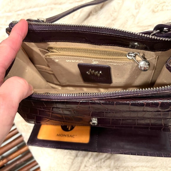 Monsac Deep Purple Croc Embossed Leather Small Crossbody Wallet Bag NWT - Picture 6 of 8